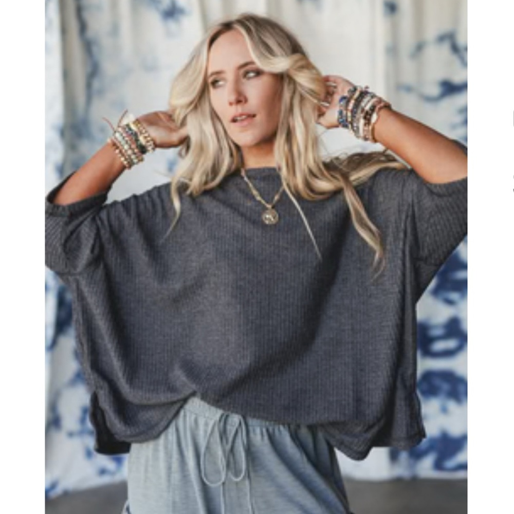 Three Bird Best Gray Ribbed Sweater